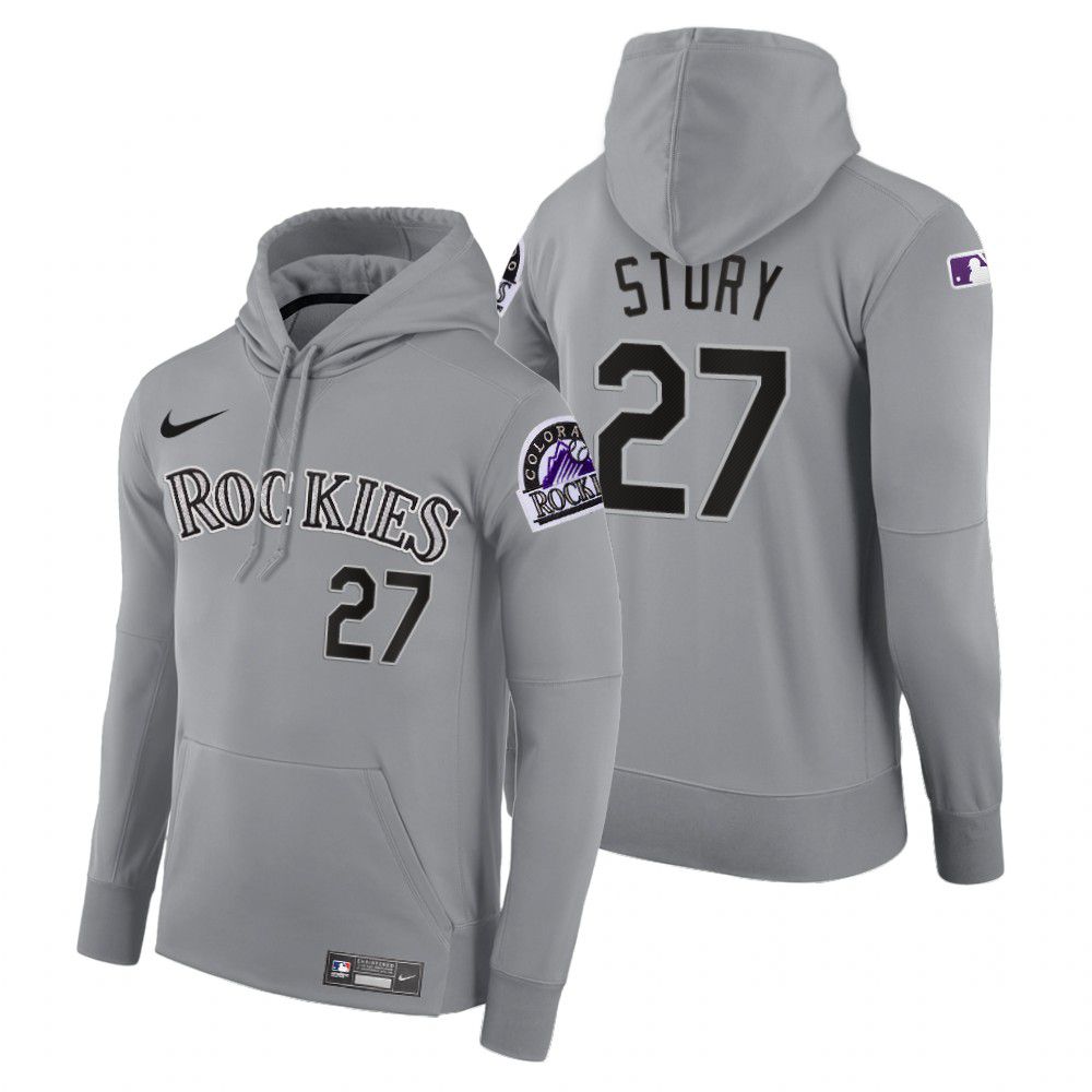 Men Colorado Rockies 27 Story gray road hoodie 2021 MLB Nike Jerseys